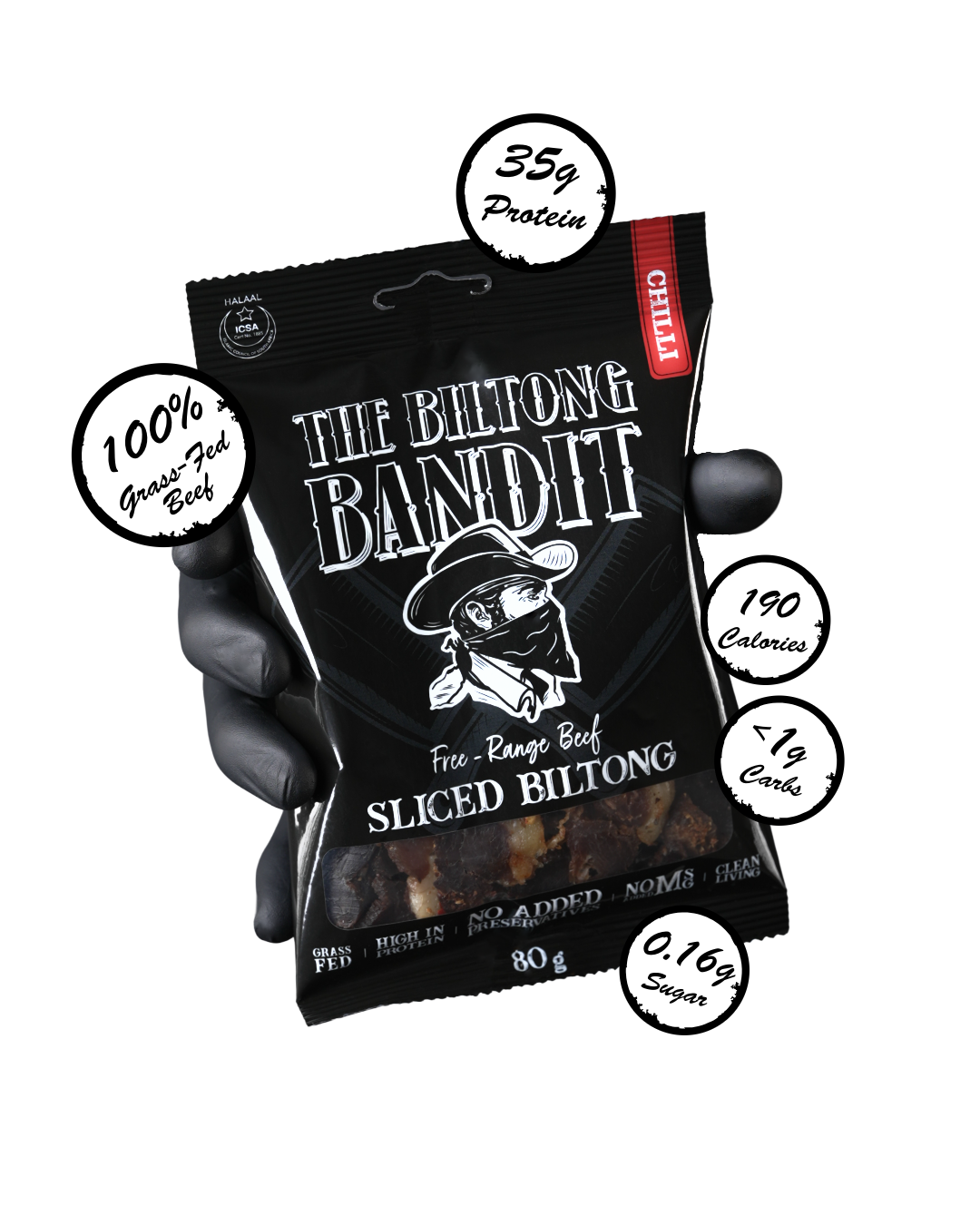 Free-Range Chilli Sliced Beef Biltong | Grass-Fed 80g