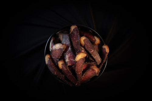 Premium free-range sliced beef biltong served in a bowl